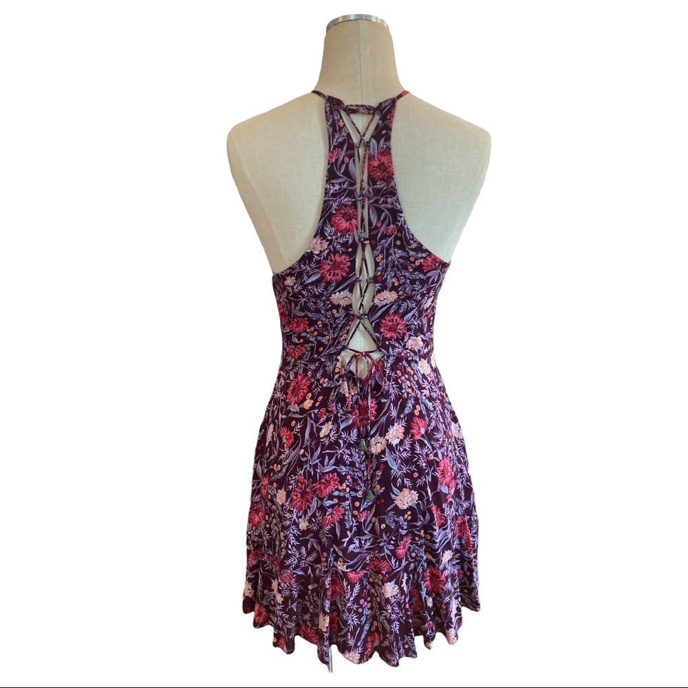 Kimchi Blue Floral Burgundy & Pink Halter Sundress - Picture 2 of 8